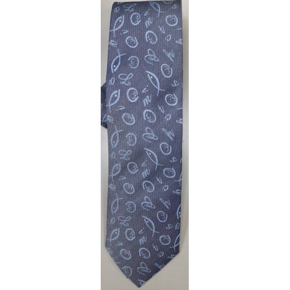經文領帶/CM130-1/ 五餅二魚蠶絲織領帶-藍(工業風)