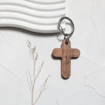 十字架鑰匙圈-胡桃木